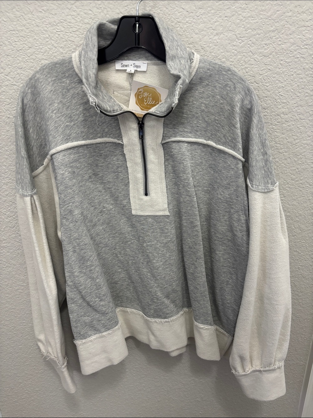 Women’s Gray and Cream Half-Zip Pullover Sweater